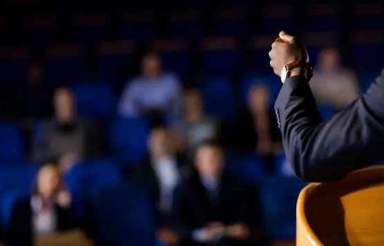 Giving speech on a conference