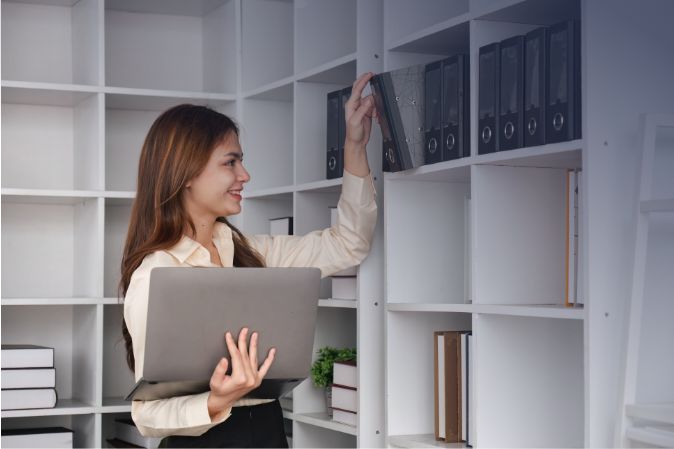 Woman searching in archives