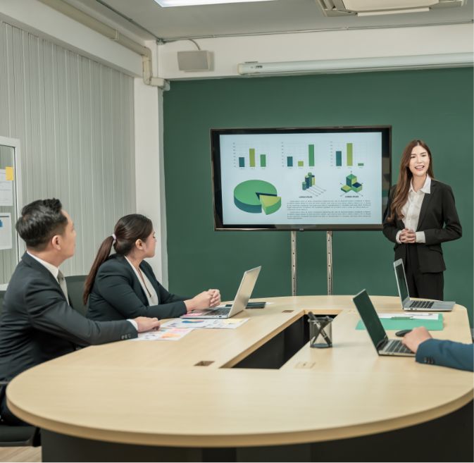 chinese woman giving office presentation